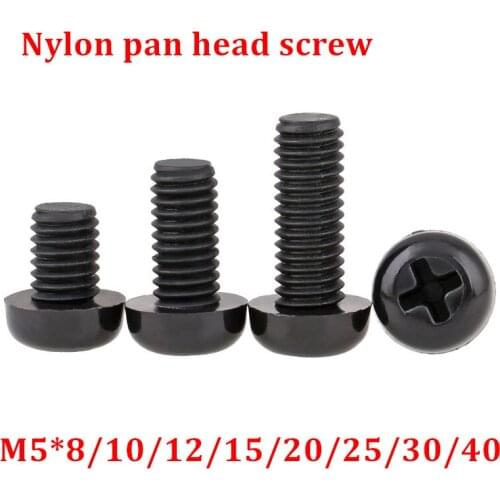 100pcs GB818 M5 Black Nylon Pan Head Screw Cross Recessed Plastic Spacer Phillips Screw M5*8/10/12/15/20/25/30/40/50mm