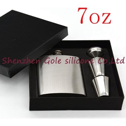 25set/lot Portable Stainless Steel 7oz Hip Flask Flagon Whiskey Wine Pot Bottle Gift For Him Mens Day Gift Box