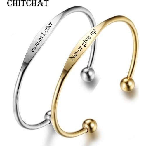 316L Custom Name Female Bracelet Personalized Initial Letter Bracelets C Shape For Party Metal Charm Bracelet Gift