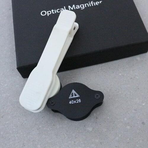 40X 26mm Pocket Magnifying Glass Cellphone Microscope Magnifier Jewelry Appraisal Loupe with Mobile Phone Clip Mount Adapter