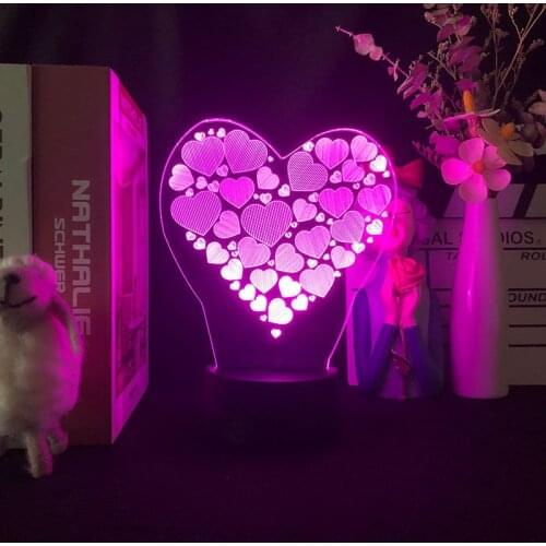 Valentines Day Gift Love 3D Lamp Acrylic LED Night Light Wedding Decoration Baby Shower Kids Birthday Party Bedroom Decor