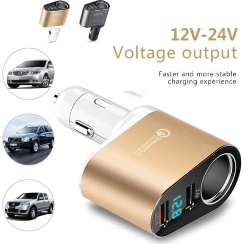 Multifunctional car charger fast charge 3 in 1 Aluminum alloy doub USB Digital display for iPhone sansumg huawei xiaomi phone