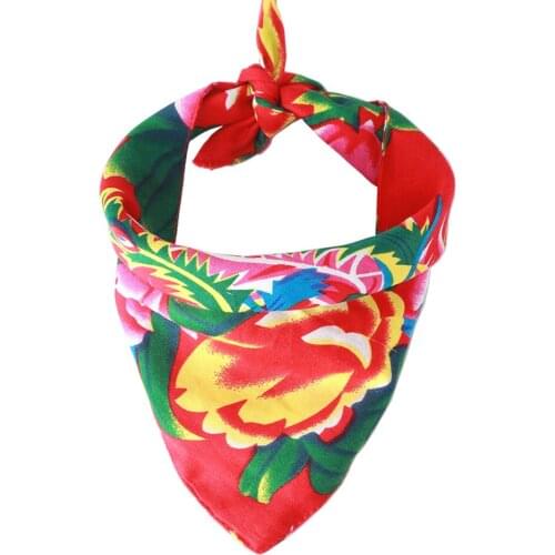Katu Pet Chinese national style big safflower cotton dog bandana Cat Dog Scarf Large Dog Accessories