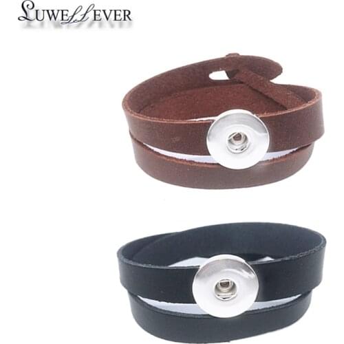 Hot Double Circle Bracelet 160 Interchangeable Really Leather Fashion 18mm Snap Button Bangle Charm Jewelry For Women Men Gift