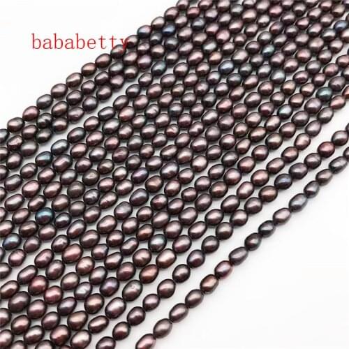 Wholesale 2PCS 4-5mm Natural Grain shape Chocolate Freshwater Pearl Loose Beads long 39cm DIY