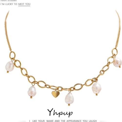 Yhpup 316L Stainless Steel Chain Necklace Elegant Natural Pearl Collar Necklace High Quality Jewelry бижутерия для женщин Gift
