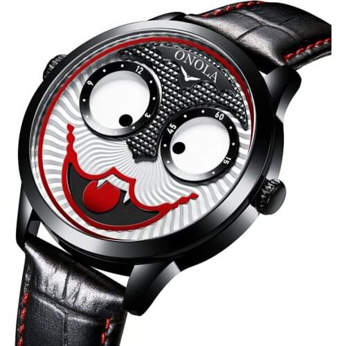 Clown Watch Joker Aimimo-Design Quartz Watches Men Leather Black Vampire Creative Watch Male Relogio Masculino exclusive 2021