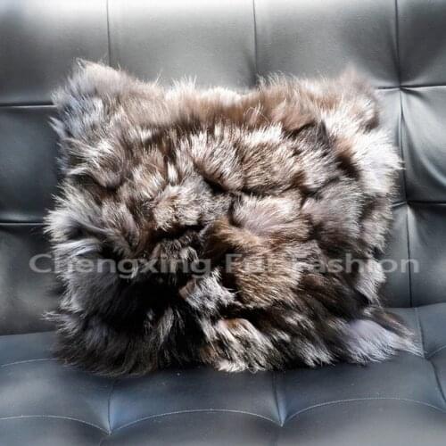 CX-D-52B Retail Square Silver Fox Fur Sofa Pillow Case Pillow Cover