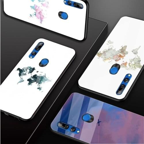 Travel world map vintage Tempered Glass Phone Case For Huawei honor 8X 9 10i 20i 20Lite 20Pro 30 Pro Cover Shell