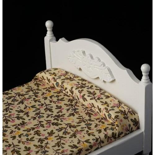 European Retro Design 1:12 Dollhouse Miniature White Wooden Bedroom Double Bed Dresser Mirror Chair Furniture Accs Children Toys