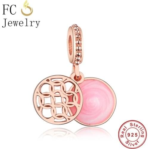 FC Jewelry Fit Original Brand Charms Bracelet 925 Sterling Silver Rose Gold Pink Enamel Tree Pendant Bead For Making Berloque