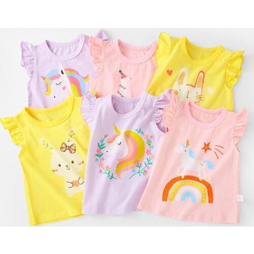 Baby Girl T Shirt 2021 Summer Children Cartoon Print Loose Casual Clothing Childrens Sleeveless Vest Girls Tops Kids Clothes