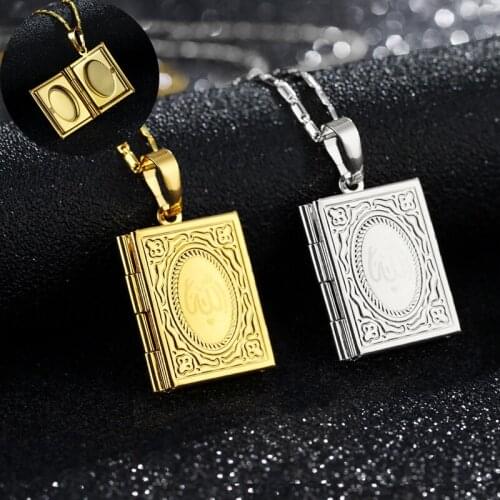 Personality Gold Plated Muslim Symbols Photo Box Necklace for Men Women Long Chain Anniversary Jewelry Lovers Gifts Accessories