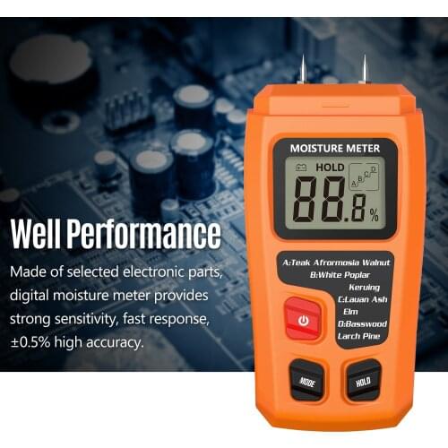 Digital Pin-Type Moisture Meter Moisture Tester Detector with LCD Display for Measuring Wood Building Material Hardwood Floor