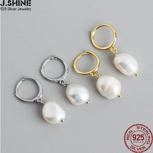 JShine Irregular Baroque Freshwater Pearl Earrings Real Sterling Silver Hoop Earrings Fashion Fine Earring 925 Women Jewelry