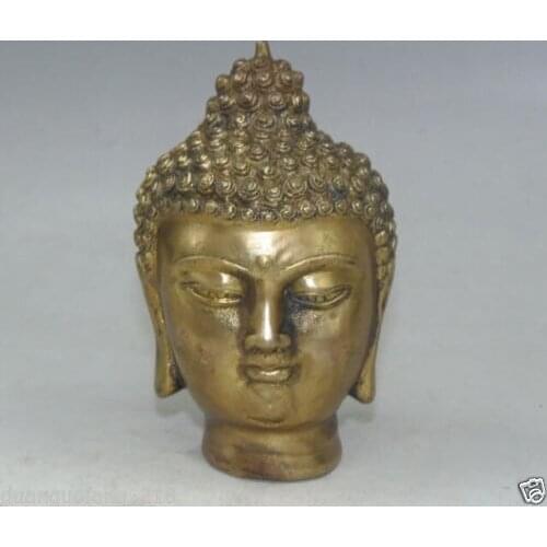 China Rare old collectibles Tibet copper Carving Buddha head Statue Garden Decoration 100% real Brass Bronze