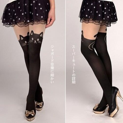 Pantyhose Women 1Pair New Mini Girls Fashion Tights Students Socks Cat Spring Opaque Over Knee Thigh High Elastic Sexy Black