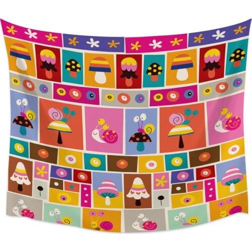 Mushroom Tapestry Kids Wall Hanging Decor,Fairytable Elf House Under The Sun Decoration for Kids Living Room