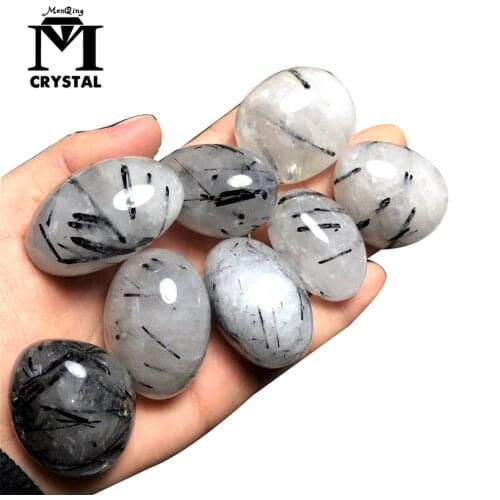 Natural black rutiled quartz minerals stone Black Tourmaline healing crystals for aquarium decoration & home garden stones