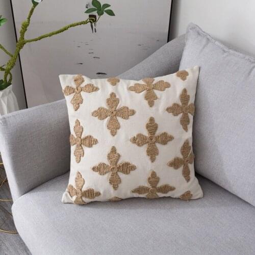 Nordic Flower Pillow Case Minimalism Embroidery Pillowcase Square Pillow Cover Decorative Hotel Home Cafe Shop Christmas 50x50cm