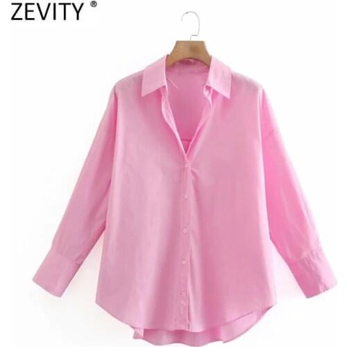 Zevity New Women Simply Candy COlor Single Breasted Poplin Shirts Office Lady Long Sleeve Blouse Roupas Chic Chemise Tops LS9114