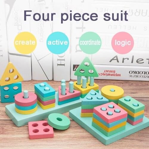 Educational Wooden Toy Pillar Blocks Early Learning Baby Kids Birthday Christmas Gift Early education shape matching set column