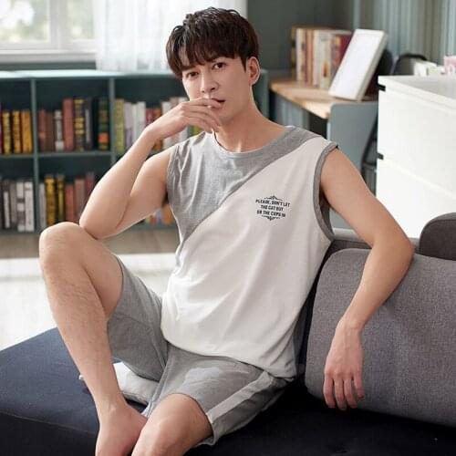 Men Sexy Sleeveless Pajamas Set 2PCS Modal Pyjamas Suit Plus Size 3XL 4XL Father Sleepwear Nightwear Vest&Shorts Summer Homewear