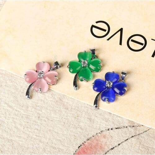 1PC Natural gem four-leaf clover pendant diamond crystal point rose quartz Amethyst home decoration necklace party DIY gift