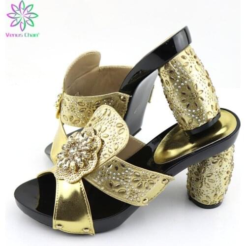 Latest Design Shoes for Summer Women Woman Shoes High Heel Ladies Sandals with Heels Nigerian Women Party Pumps with Rhinestone