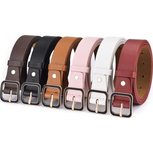 Womens leather retro punk belt alloy square pin buckle student jeans with decoration elegant simple wild belts ceinture femme