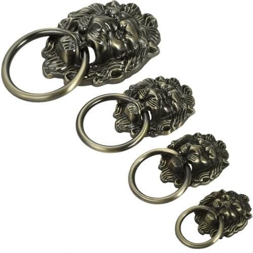 Lion Head Knob Antique Bronze Ring Handle Vintage Alloy Pull 42mm-155mm Decorative Hardware Door Cabinet Drawer w/screw