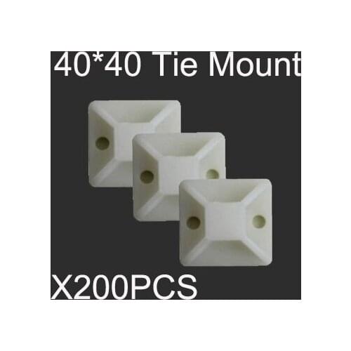 Diy 200PCS 40*40mm tie mount Cable Wire Zip Tie Clamps Clip 20mm Self Adhesive Mounting Base white