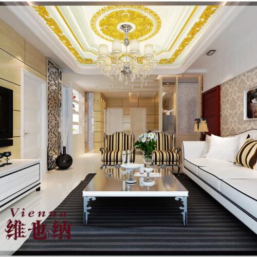 Modern minimalist living ceiling 3d perspective wall paper paintings Continental carved plaster ceiling imitation 3D wallpaper