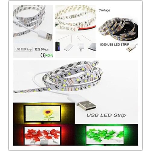 Usb led strip 3528/5050 1M60leds TV Background/indoor/oudoor Lighting DIY Decorative Lamp,5V USB Cable LED Christmas strip light