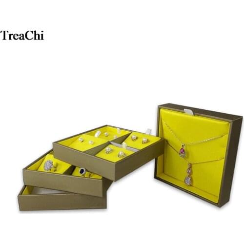 Yellow PU Jewelry Display Tray Portable Ring Necklace Earring Jewelry Storage Display Accessorie Bijoux Box Case 6 Style