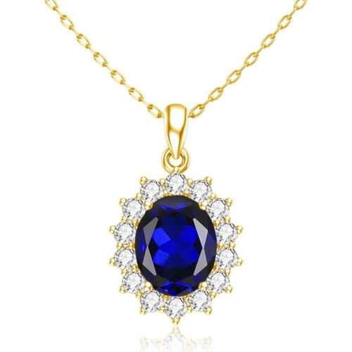 Szjinao Luxury Gold Pendant For Women Real 925 Sterling Silver Shiny Blue Sapphire With Cubic Zirconia Gemstone Fine Jewelery