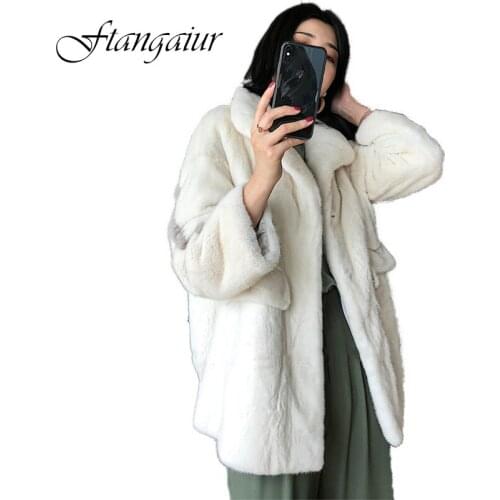 Fang Tai Fur 2019 New Winter Velvet Mink Fur Overcoats For Femal Striped Turn-Down Collar Mink Coat Womens Short Real Fur Coats