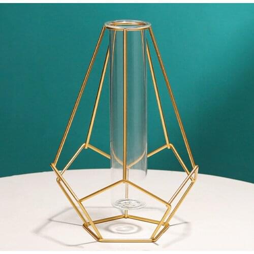 Golden Vase Kitchen Decoration Gift Glass Spreading Beautiful Office Decorations Iron Flower Stand Metal Plant Holder