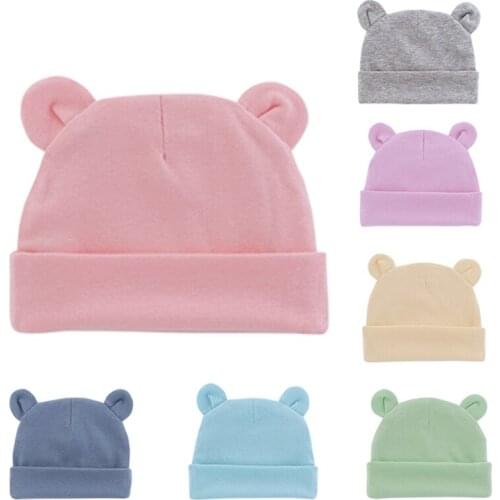 1 PCS 15.5*12.5 CM Lovely Knitted Cotton Mickey Ears Infant Hats Comfortable Warm Baby Caps Kids Bonnet Birthday Gifts 18 Colors
