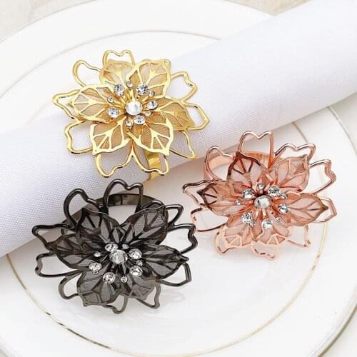 10pcs/lot Hollow mesh flower napkin buckle napkin ring metal mouth cloth ring