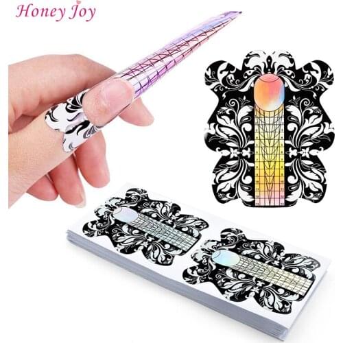 100Pcs Flower Rainbow Scale Stiletto Nail Forms Acrylic Curve UV Gel Nail Extension Nail Art Guide Form Self-Adhesive Sticker