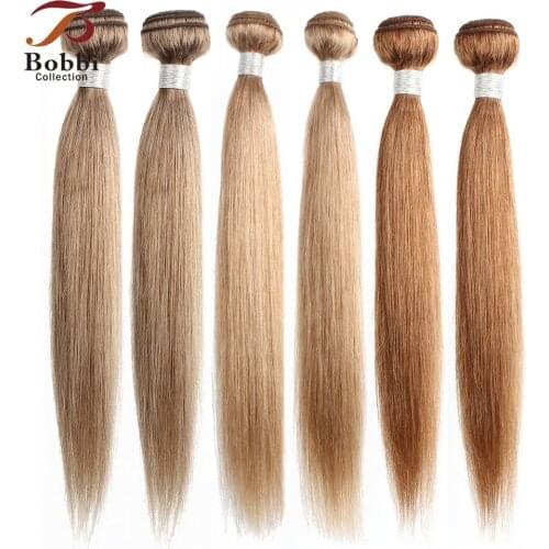 Bobbi Collection 2/3/4 Bundles Blonde Remy Human Hair Extension Color 30 ,27, 8 Brazilian Silky Straight Hair Weave Bundles
