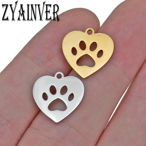 5pcs Stainless Steel Heart Love Gold Charm Pendant Hollow Bear Dog Pet Paw Charms Diy Jewelry Making Necklace Earrings Findings