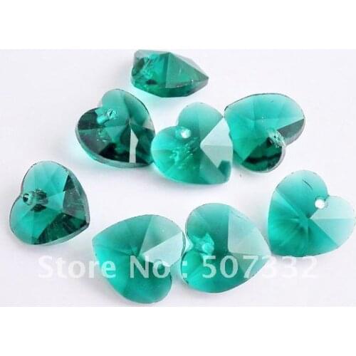Free Shipping! Wholesale AAA Top Quality 14mm 6202 crystal heart pendant beads Emeralde 60pcs/lot