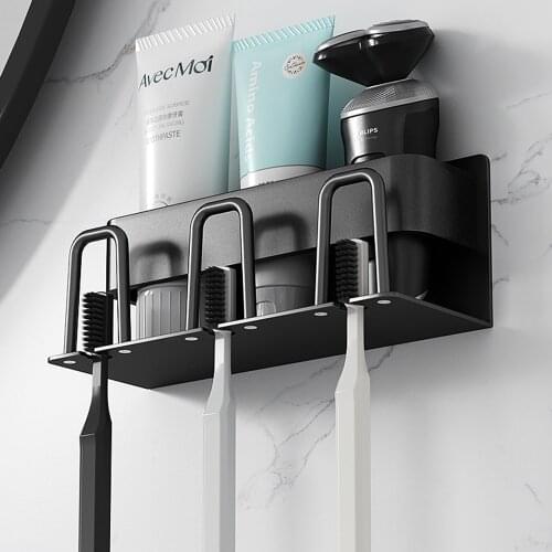 Toothbrush Holder Bathroom Toothpaste Storage Rack With Cup Holder Wall Mounted Razor Stand Organizer Shelf Bathroom Accessories