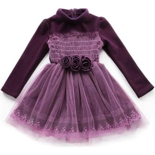 2 3 4 5 6 7 Y Toddler Girls Dress Autumn Winter Thick Fashion Flowers Mesh Kids Dresses for Girls High Quality Children Clothing