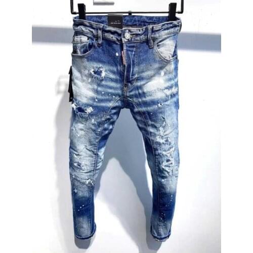 Jeans Pants Design Cool Top Jeans Men Slim Jeans Denim Trousers Blue Hole Pants Jeans For Men A391