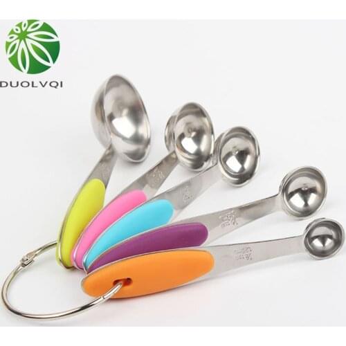 5pcs/Lot Durable Coffee Tea Cooking Baking Measuring Spoons Stainless Steel Measuring Tools With Colorful Silicone Handles