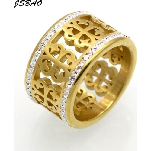 JSBAO New Arrivals Women Finer Jewelry Stainless Steel Crystal Rings For Women Petals Ring Fashion Jewelry Wholesale