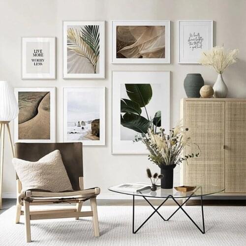 Mountain Sea Leaves Scenery Paintings Minimalist Canvas Prints Modern Living Room Bohemia Style Posters Wall Art Pictures Decor